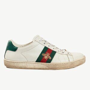 Gucci Ace Bee White Leather Lace-Up Sneakers